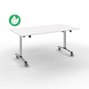 Table mobile rabattable - L.160 x P.80 cm - Plateau Blanc - Pieds Aluminium