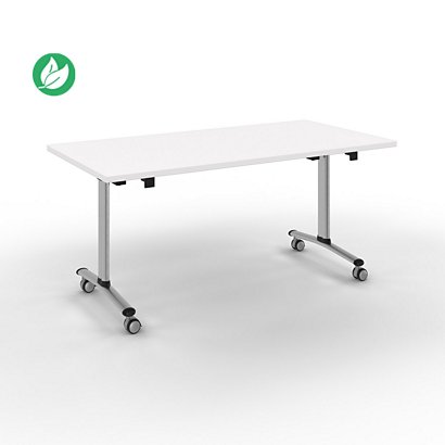 Table mobile rabattable - L.160 x P.80 cm - Plateau Blanc - Pieds Aluminium - 1