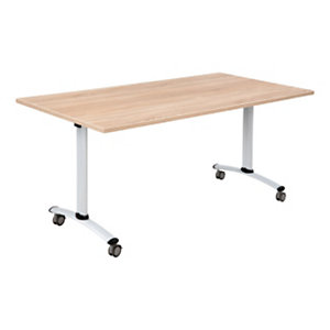 Table mobile rabattable - L.160 x P.80 cm - Plateau Chêne canadien - Pieds Aluminium