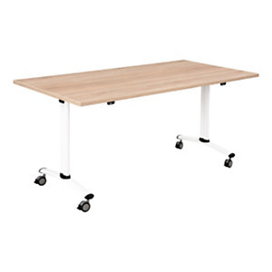 Table mobile rabattable - L.160 x P.80 cm - Plateau Chêne canadien - Pieds Blanc