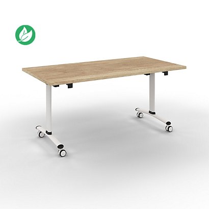 Table mobile rabattable - L.160 x P.80 cm - Plateau Chêne canadien - Pieds Blanc - 1