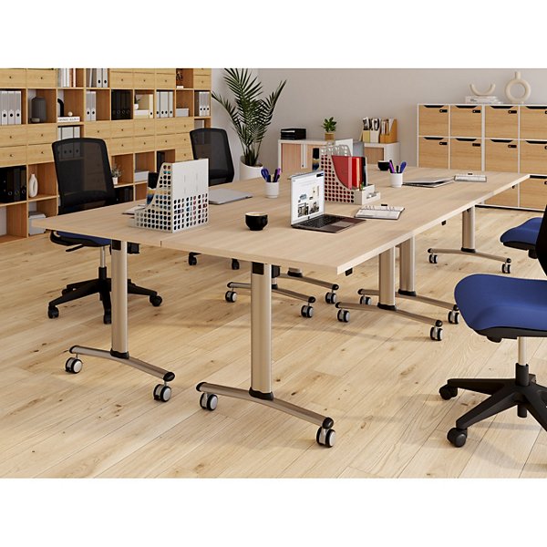 Table mobile rabattable - L.160 x P.80 cm - Plateau Chêne - Pieds Aluminium - 4