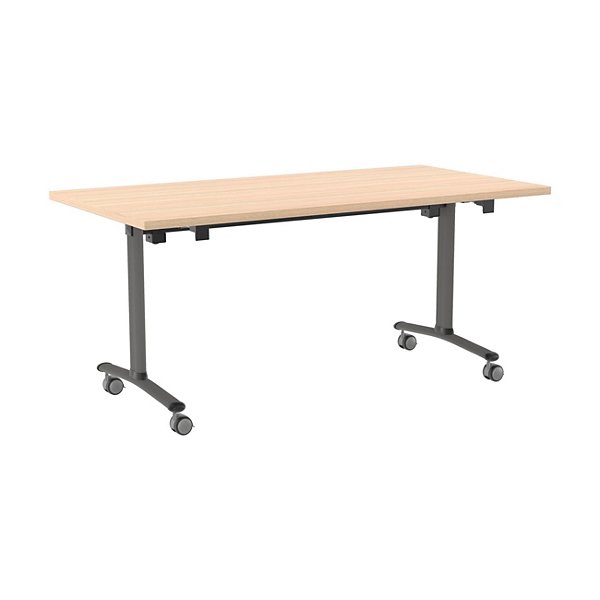 Table mobile rabattable - L.160 x P.80 cm - Plateau Chêne - Pieds Aluminium - 6