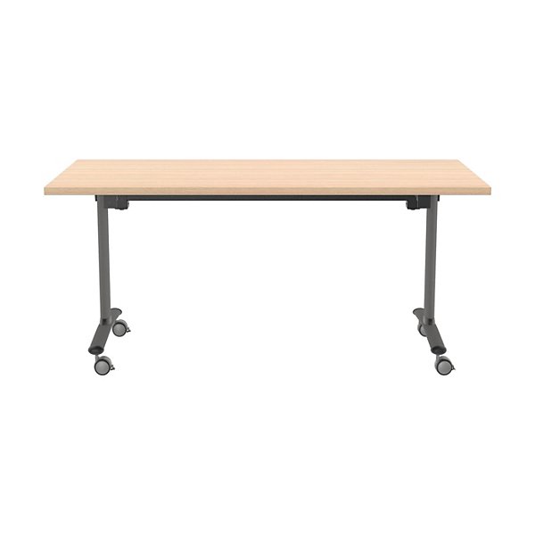 Table mobile rabattable - L.160 x P.80 cm - Plateau Chêne - Pieds Aluminium - 8