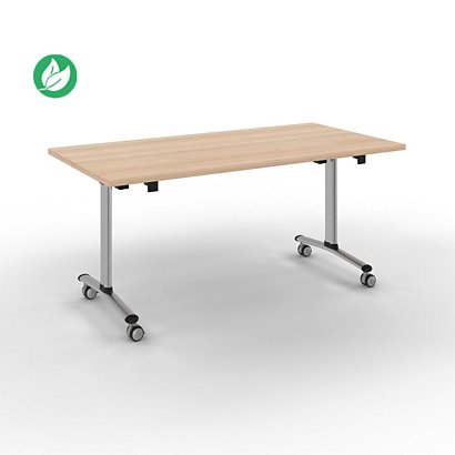 Table mobile rabattable - L.160 x P.80 cm - Plateau Chêne - Pieds Aluminium - 1