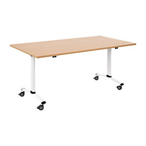 Table mobile rabattable - L.160 x P.80 cm - Plateau Chêne - Pieds Blanc