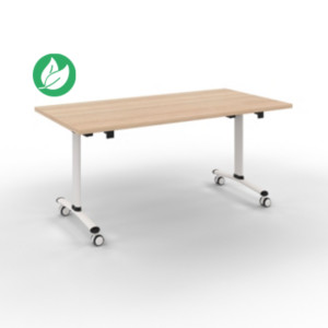 Table mobile rabattable - L.160 x P.80 cm - Plateau Chêne - Pieds Blanc