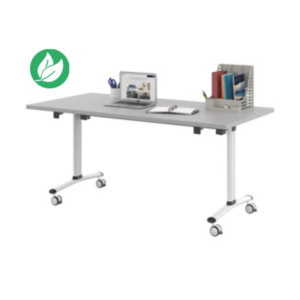 Table mobile rabattable - L.160 x P.80 cm - Plateau Gris - Pieds Blanc Table mobile rabattable - L.160 x P.80 cm - Plateau Gris - Pieds Blanc