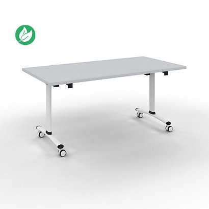 Table mobile rabattable - L.160 x P.80 cm - Plateau Gris - Pieds Blanc - 1