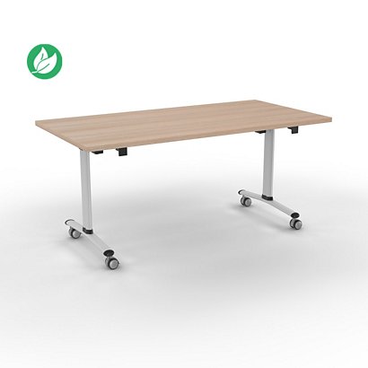 Table mobile rabattable - L.160 x P.80 cm - Plateau Hêtre - Pieds Aluminium - 1