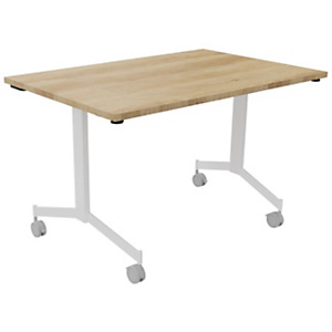 Table mobile rabattable Eureka - L.120 x P.80 cm - Plateau Chêne Nebraska - Pieds Blanc