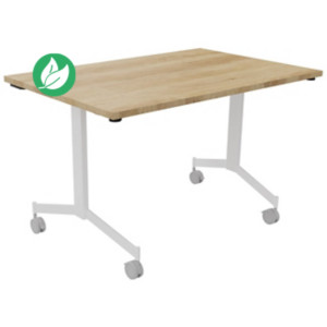 Table mobile rabattable Eureka - L.120 x P.80 cm - Plateau Chêne Nebraska - Pieds Blanc Table mobile rabattable Eureka - L.120 x P.80 cm - Plateau Chêne Nebraska - Pieds Blanc