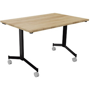 Table mobile rabattable Eureka - L.120 x P.80 cm - Plateau Chêne Nebraska - Pieds Noir