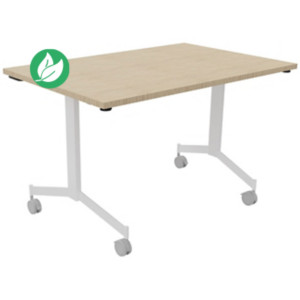 Table mobile rabattable Eureka - L.120 x P.80 cm - Plateau Chêne - Pieds Blanc Table mobile rabattable Eureka - L.120 x P.80 cm - Plateau Chêne - Pieds Blanc