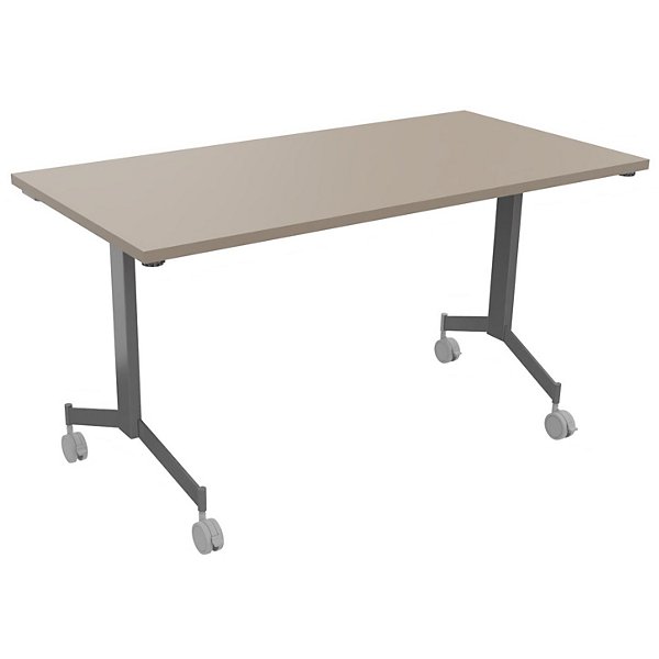 Table mobile rabattable Eureka - L.140 x P.70 cm - Plateau Argile - Pieds Aluminium