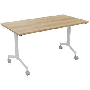 Table mobile rabattable Eureka - L.140 x P.70 cm - Plateau Chêne Nebraska - Pieds Blanc