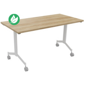 Table mobile rabattable Eureka - L.140 x P.70 cm - Plateau Chêne Nebraska - Pieds Blanc Table mobile rabattable Eureka - L.140 x P.70 cm - Plateau Chêne Nebraska - Pieds Blanc