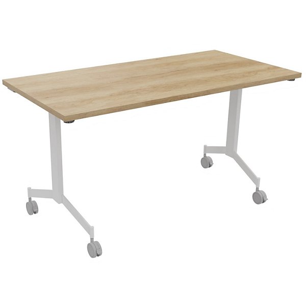 Table mobile rabattable Eureka - L.140 x P.70 cm - Plateau Chêne Nebraska - Pieds Blanc