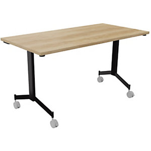 Table mobile rabattable Eureka - L.140 x P.70 cm - Plateau Chêne Nebraska - Pieds Noir