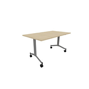 Table mobile rabattable Eureka - L.140 x P.70 cm - Plateau Chêne - Pieds Aluminium