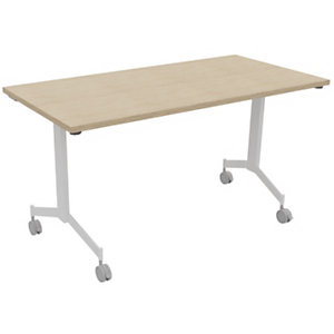Table mobile rabattable Eureka - L.140 x P.70 cm - Plateau Chêne - Pieds Blanc