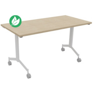 Table mobile rabattable Eureka - L.140 x P.70 cm - Plateau Chêne - Pieds Blanc Table mobile rabattable Eureka - L.140 x P.70 cm - Plateau Chêne - Pieds Blanc
