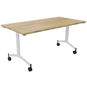Table mobile rabattable Eureka - L.160 x P.80 cm - Plateau Chêne Nebraska - Pieds Blanc