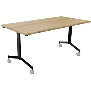 Table mobile rabattable Eureka - L.160 x P.80 cm - Plateau Chêne Nebraska - Pieds Noir