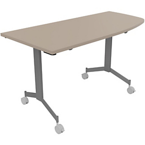 Table mobile rabattable Eureka angle arrondi à droite - L.150 x P.70 cm - Plateau Argile - Pieds Aluminium