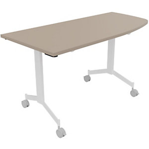 Table mobile rabattable Eureka angle arrondi à droite - L.150 x P.70 cm - Plateau Argile - Pieds Blanc