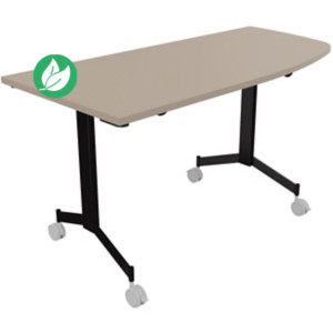 Table mobile rabattable Eureka angle arrondi à droite - L.150 x P.70 cm - Plateau Argile - Pieds Noir Table mobile rabattable Eureka angle arrondi à droite - L.150 x P.70 cm - Plateau Argile - Pieds Noir