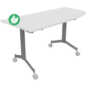 Table mobile rabattable Eureka angle arrondi à droite - L.150 x P.70 cm - Plateau Blanc - Pieds Aluminium Table mobile rabattable Eureka angle arrondi à droite - L.150 x P.70 cm - Plateau Blanc - Pieds Aluminium