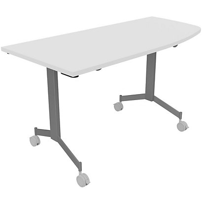 Table mobile rabattable Eureka angle arrondi à droite - L.150 x P.70 cm - Plateau Blanc - Pieds Aluminium - 1