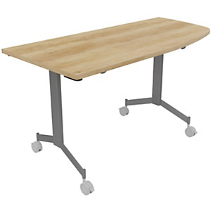 Table mobile rabattable Eureka angle arrondi à droite - L.150 x P.70 cm - Plateau Chêne Nebraska - Pieds Aluminium