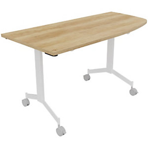Table mobile rabattable Eureka angle arrondi à droite - L.150 x P.70 cm - Plateau Chêne Nebraska - Pieds Blanc