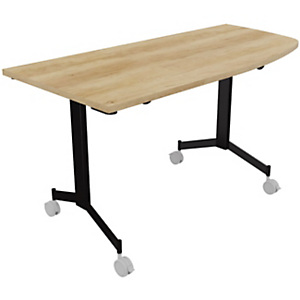 Table mobile rabattable Eureka angle arrondi à droite - L.150 x P.70 cm - Plateau Chêne Nebraska - Pieds Noir