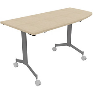 Table mobile rabattable Eureka angle arrondi à droite - L.150 x P.70 cm - Plateau Chêne - Pieds Aluminium