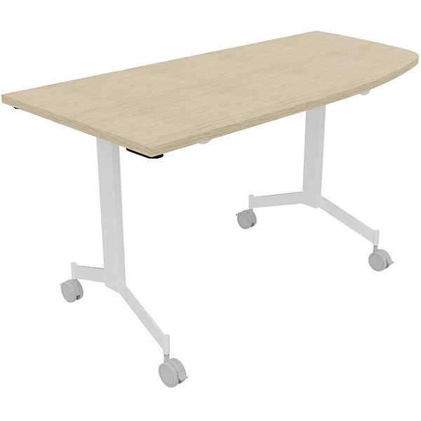 Table mobile rabattable Eureka angle arrondi à droite - L.150 x P.70 cm - Plateau Chêne - Pieds Blanc - 1