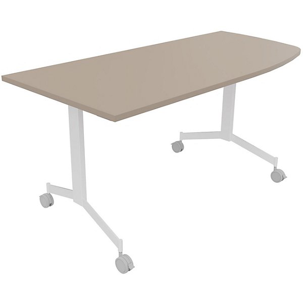 Table mobile rabattable Eureka angle arrondi à droite - L.170 x P.80 cm - Plateau Argile - Pieds Blanc - 1