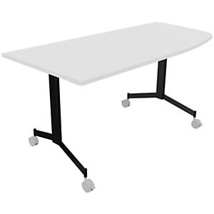 Table mobile rabattable Eureka angle arrondi à droite - L.170 x P.80 cm - Plateau Blanc - Pieds Noir