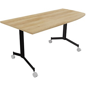 Table mobile rabattable Eureka angle arrondi à droite - L.170 x P.80 cm - Plateau Chêne Nebraska - Pieds Noir