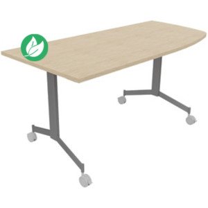 Table mobile rabattable Eureka angle arrondi à droite - L.170 x P.80 cm - Plateau Chêne - Pieds Aluminium Table mobile rabattable Eureka angle arrondi à droite - L.170 x P.80 cm - Plateau Chêne - Pieds Aluminium