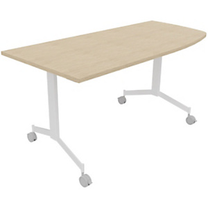 Table mobile rabattable Eureka angle arrondi à droite - L.170 x P.80 cm - Plateau Chêne - Pieds Blanc