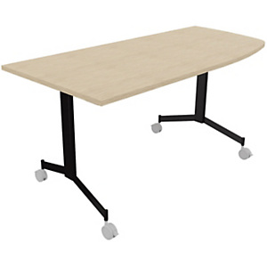 Table mobile rabattable Eureka angle arrondi à droite - L.170 x P.80 cm - Plateau Chêne - Pieds Noir