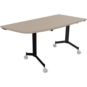Table mobile rabattable Eureka angle arrondi à gauche - L.150 x P.70 cm - Plateau Argile - Pieds Noir