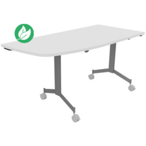 Table mobile rabattable Eureka angle arrondi à gauche - L.150 x P.70 cm - Plateau Blanc - Pieds Aluminium Table mobile rabattable Eureka angle arrondi à gauche - L.150 x P.70 cm - Plateau Blanc - Pieds Aluminium