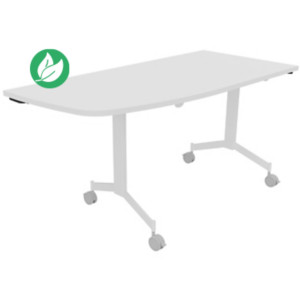 Table mobile rabattable Eureka angle arrondi à gauche - L.150 x P.70 cm - Plateau Blanc - Pieds Blanc Table mobile rabattable Eureka angle arrondi à gauche - L.150 x P.70 cm - Plateau Blanc - Pieds Blanc