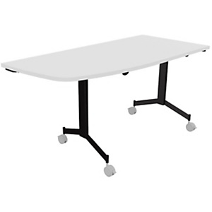 Table mobile rabattable Eureka angle arrondi à gauche - L.150 x P.70 cm - Plateau Blanc - Pieds Noir