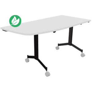 Table mobile rabattable Eureka angle arrondi à gauche - L.150 x P.70 cm - Plateau Blanc - Pieds Noir Table mobile rabattable Eureka angle arrondi à gauche - L.150 x P.70 cm - Plateau Blanc - Pieds Noir