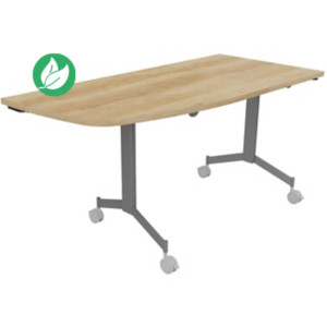 Table mobile rabattable Eureka angle arrondi à gauche - L.150 x P.70 cm - Plateau Chêne Nebraska - Pieds Aluminium Table mobile rabattable Eureka angle arrondi à gauche - L.150 x P.70 cm - Plateau Chêne Nebraska - Pieds Aluminium